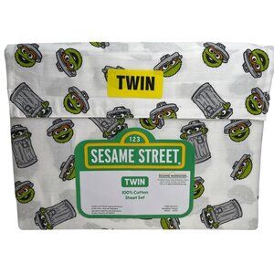 Sesame Street Oscar 3-Piece Twin 100% Cotton Sheet Set Featuring NEW